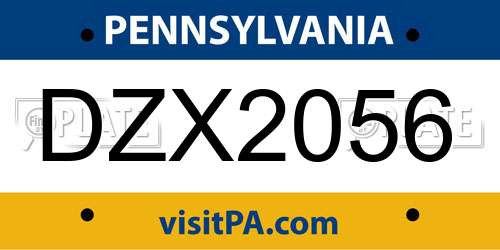 DZX2056 Pennsylvania License Plate