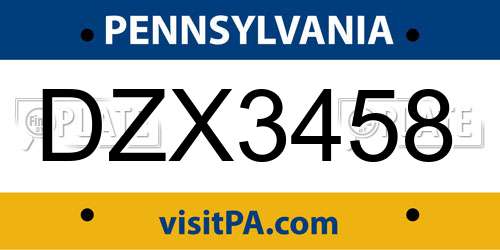 DZX3458 Pennsylvania License Plate