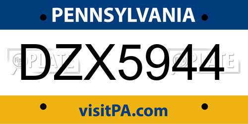 DZX5944 Pennsylvania License Plate