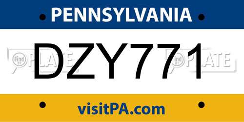 DZY771 Pennsylvania License Plate