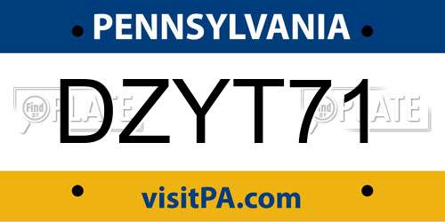 DZYT71 Pennsylvania License Plate