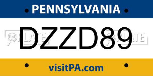 DZZD89 Pennsylvania License Plate