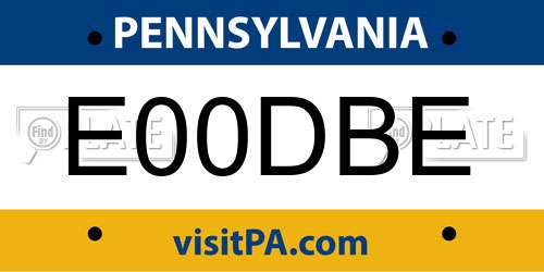 E00DBE Pennsylvania License Plate