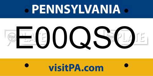E00QSO Pennsylvania License Plate
