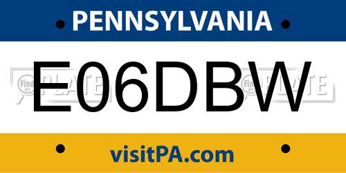 E06DBW Pennsylvania License Plate