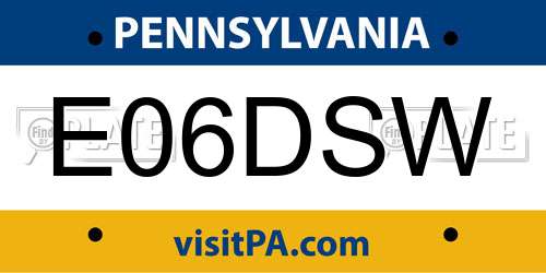 E06DSW Pennsylvania License Plate