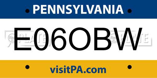 E06OBW Pennsylvania License Plate