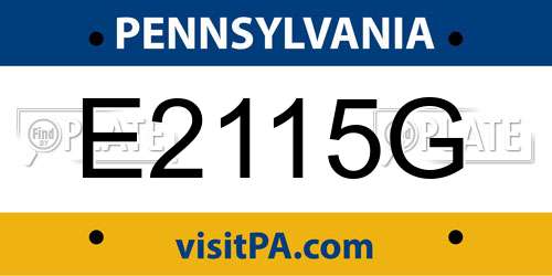 E2115G Pennsylvania License Plate