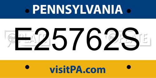 E25762S Pennsylvania License Plate