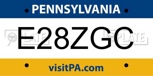 E28ZGC Pennsylvania License Plate