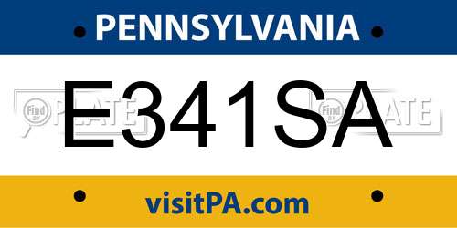 E341SA Pennsylvania License Plate