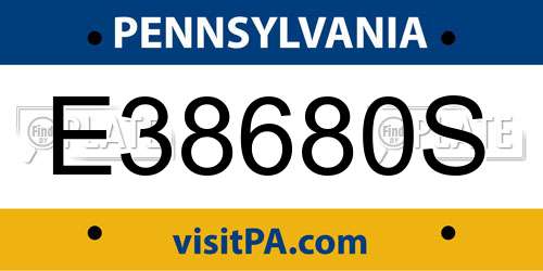 E38680S Pennsylvania License Plate
