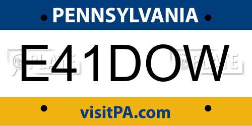 E41DOW Pennsylvania License Plate