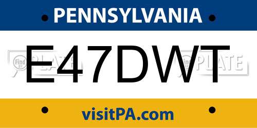 E47DWT Pennsylvania License Plate