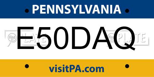 E50DAQ Pennsylvania License Plate