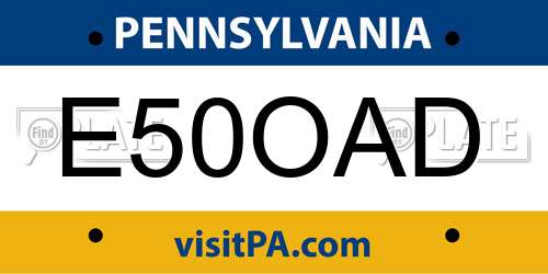 E50OAD Pennsylvania License Plate