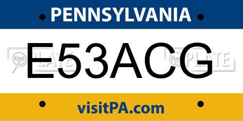 E53ACG Pennsylvania License Plate