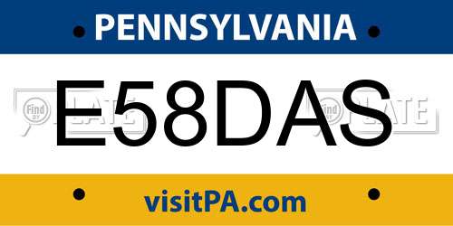 E58DAS Pennsylvania License Plate