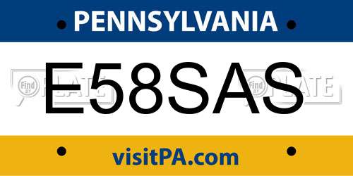 E58SAS Pennsylvania License Plate