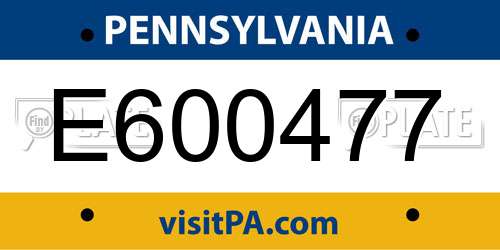 E600477 Pennsylvania License Plate