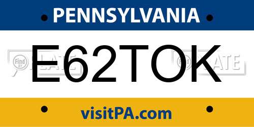E62TOK Pennsylvania License Plate