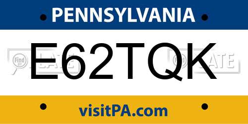 E62TQK Pennsylvania License Plate