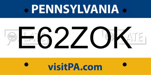 E62ZOK Pennsylvania License Plate