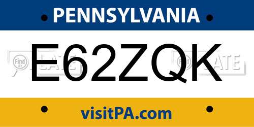 E62ZQK Pennsylvania License Plate