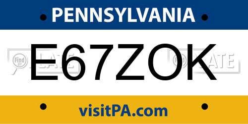 E67ZOK Pennsylvania License Plate