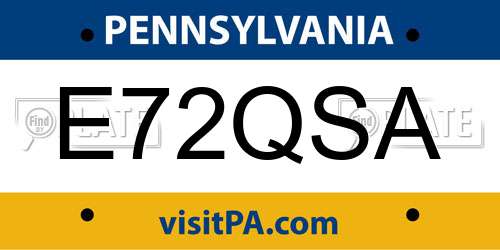 E72QSA Pennsylvania License Plate