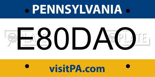 E80DAO Pennsylvania License Plate
