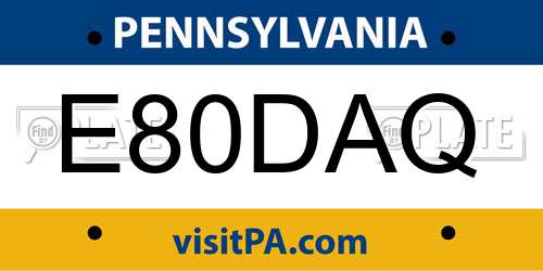 E80DAQ Pennsylvania License Plate