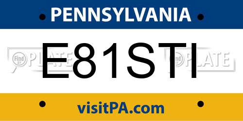 E81STI Pennsylvania License Plate