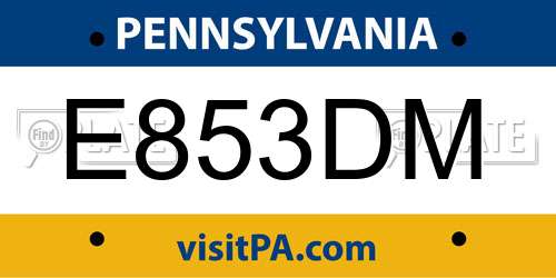 E853DM Pennsylvania License Plate