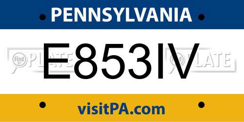 E853IV Pennsylvania License Plate