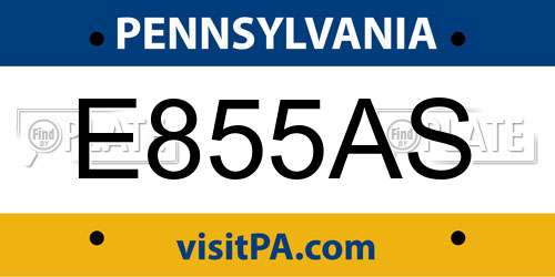 E855AS Pennsylvania License Plate