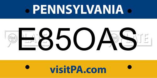 E85OAS Pennsylvania License Plate