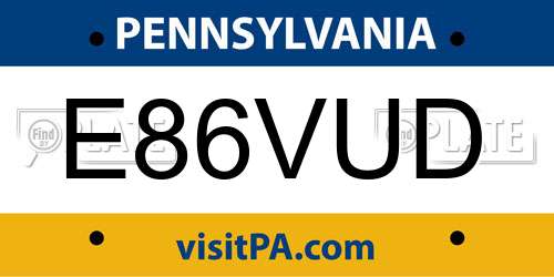 E86VUD Pennsylvania License Plate