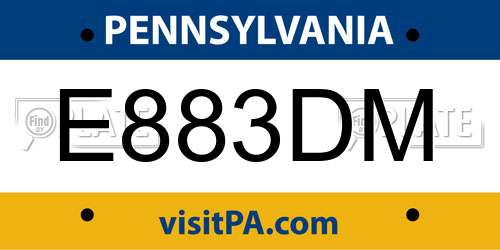 E883DM Pennsylvania License Plate