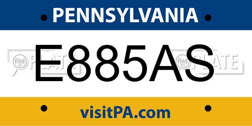 E885AS Pennsylvania License Plate