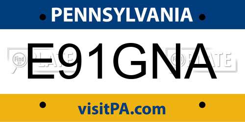 E91GNA Pennsylvania License Plate