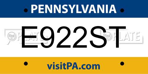 E922ST Pennsylvania License Plate
