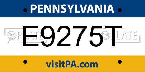 E9275T Pennsylvania License Plate