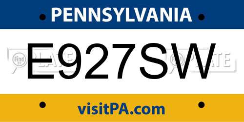 E927SW Pennsylvania License Plate
