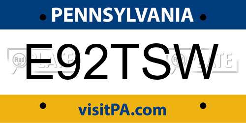 E92TSW Pennsylvania License Plate