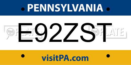 E92ZST Pennsylvania License Plate