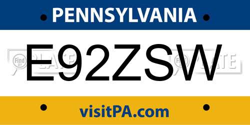 E92ZSW Pennsylvania License Plate
