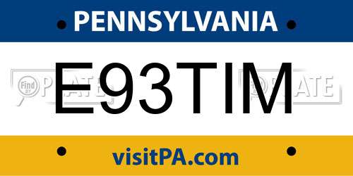 E93TIM Pennsylvania License Plate