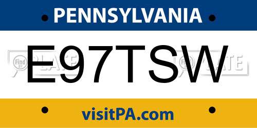 E97TSW Pennsylvania License Plate