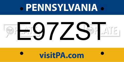E97ZST Pennsylvania License Plate